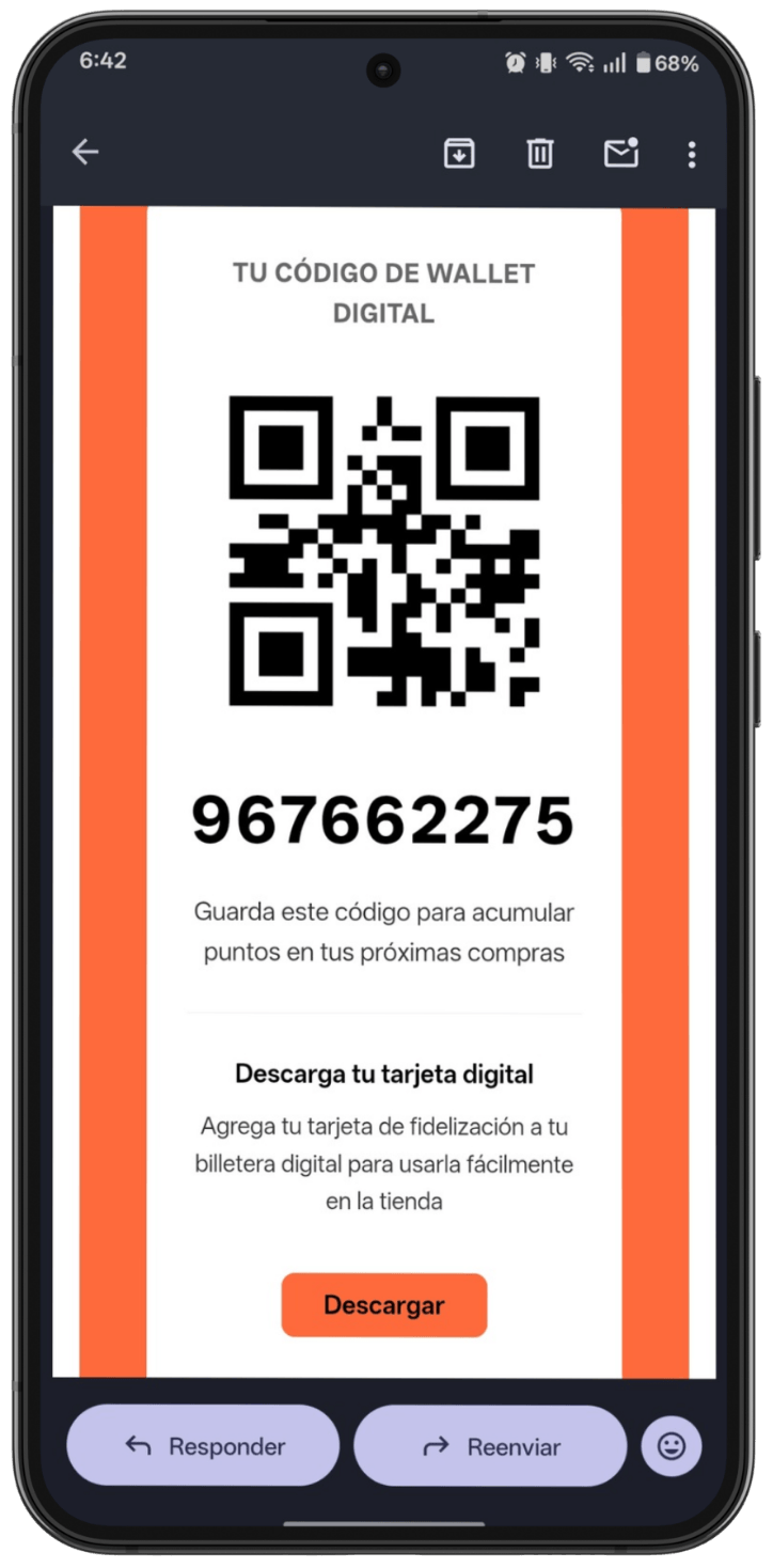 Correo con código de wallet