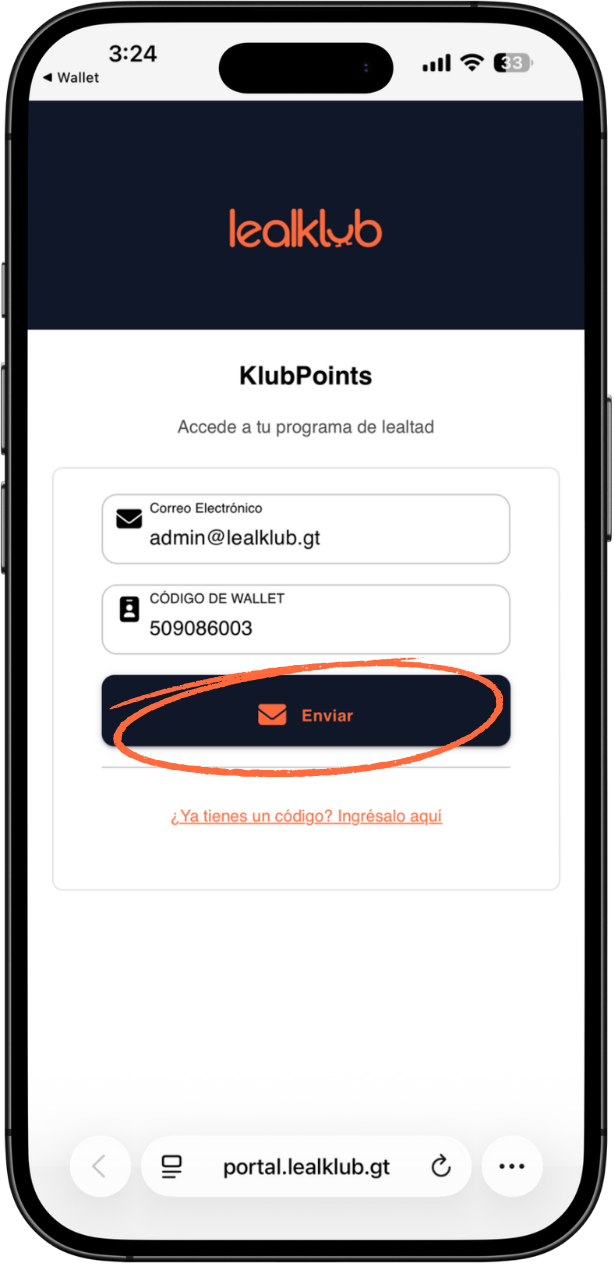Pantalla de inicio de sesión